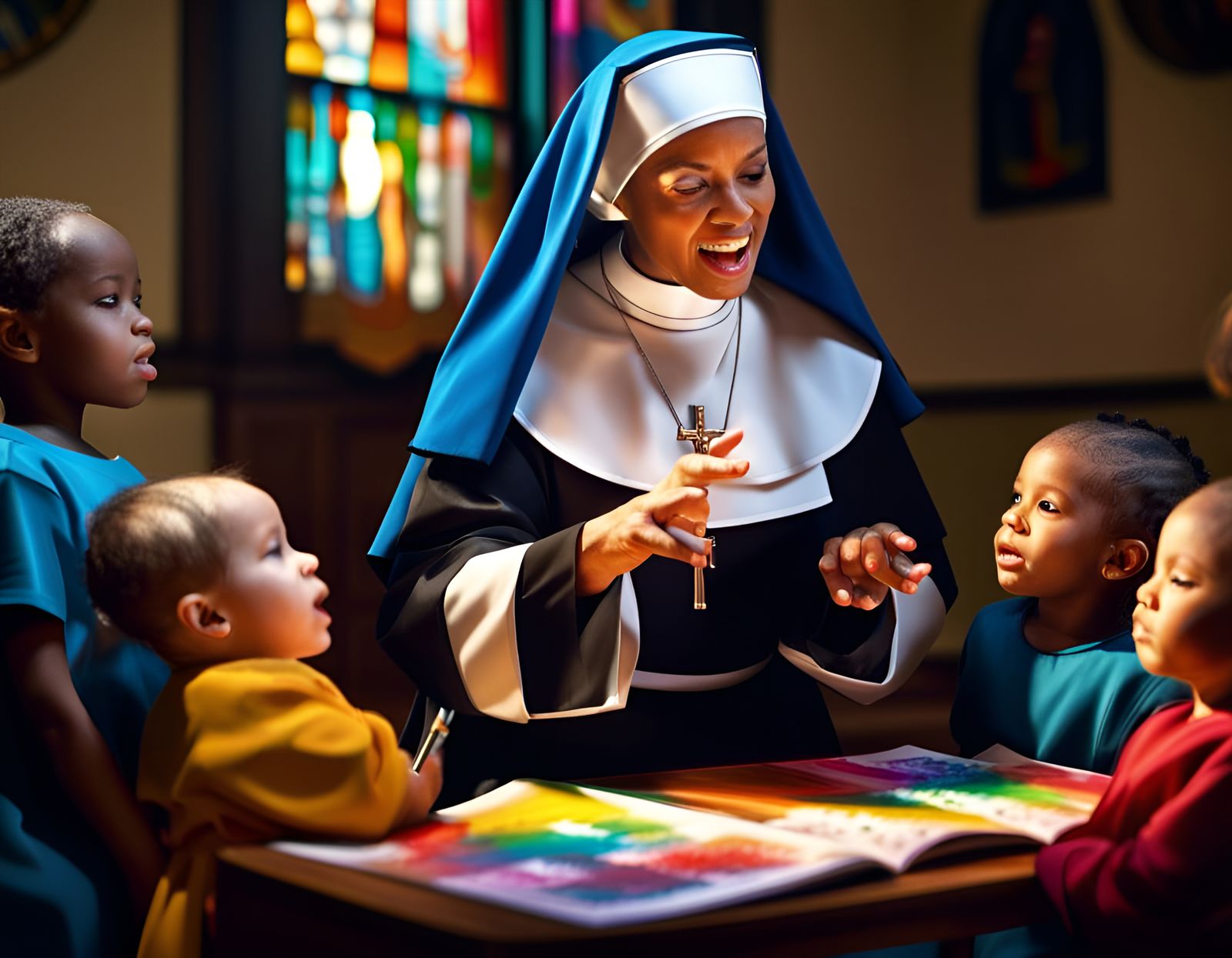 Nun teaching toddlers