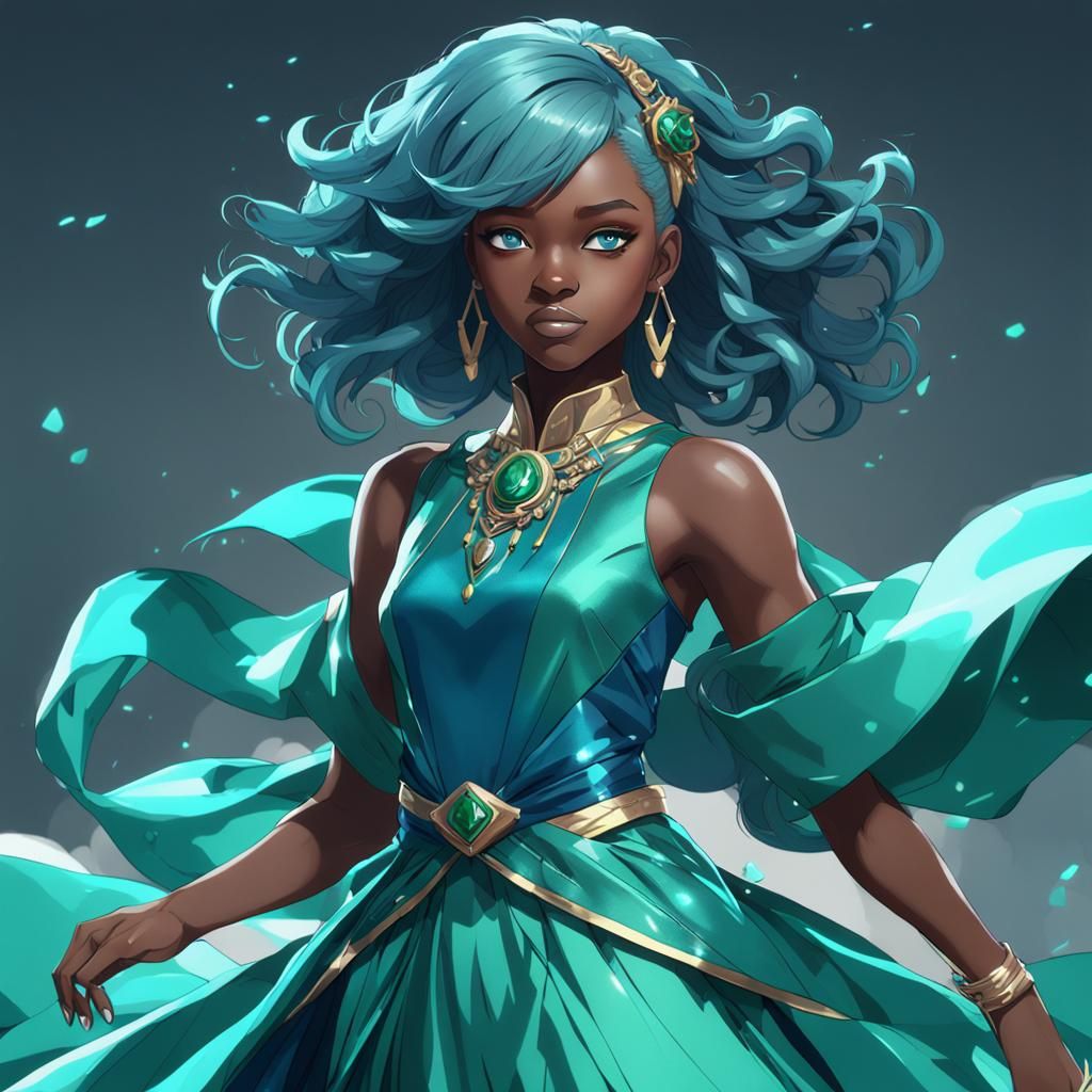 Anime Style Portrait of Woman with Sapphire Hair