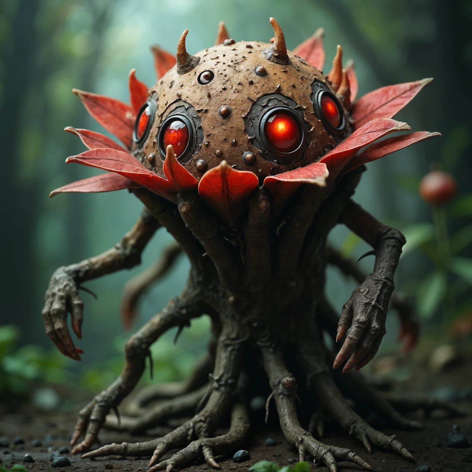 Nightmarish Countless-Eyed Root Monster with Red Eyes