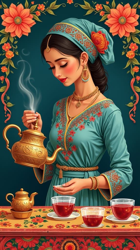 Vibrant South Asian Tea Stall Artwork in Traditional Style