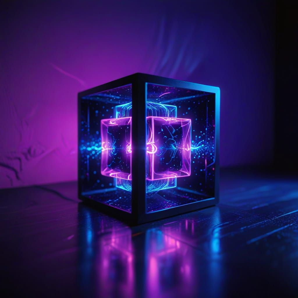 Neon Surrealism: A Glowing Cube in Black Light
