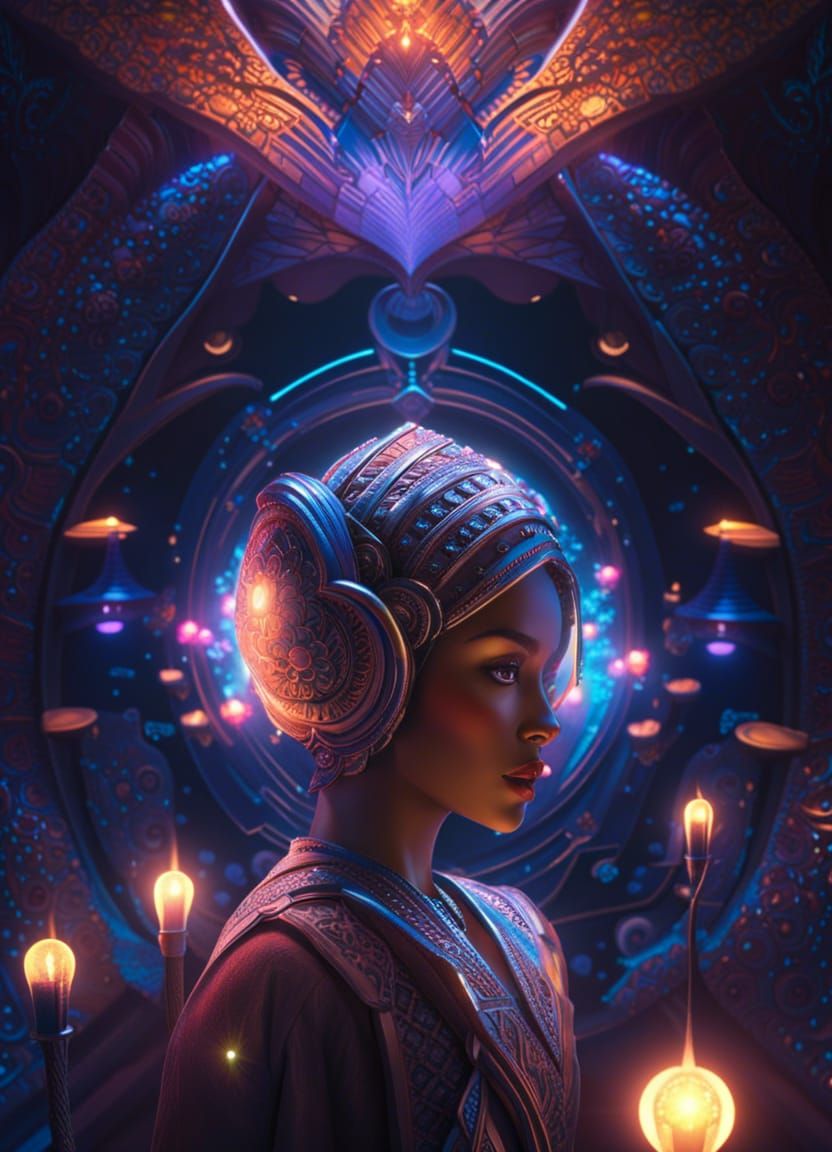 Futuristic Indus Bride with Hologram Nebulae