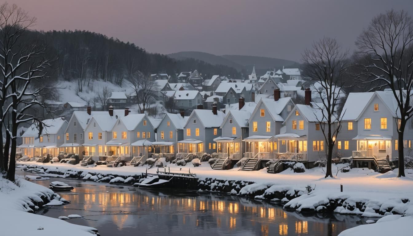 Sinister Christmas in Coastal Town at Dusk