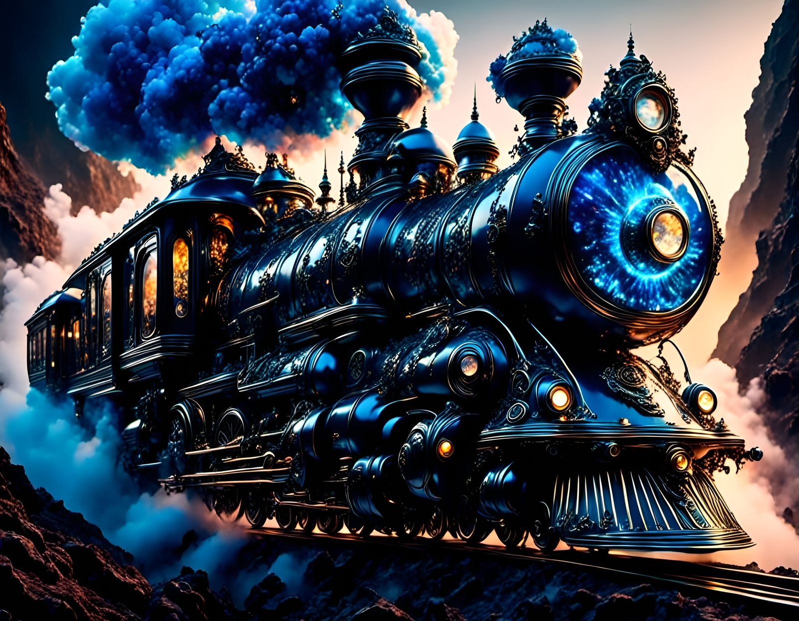 Quantum Train Dreamscape in Embossed Style