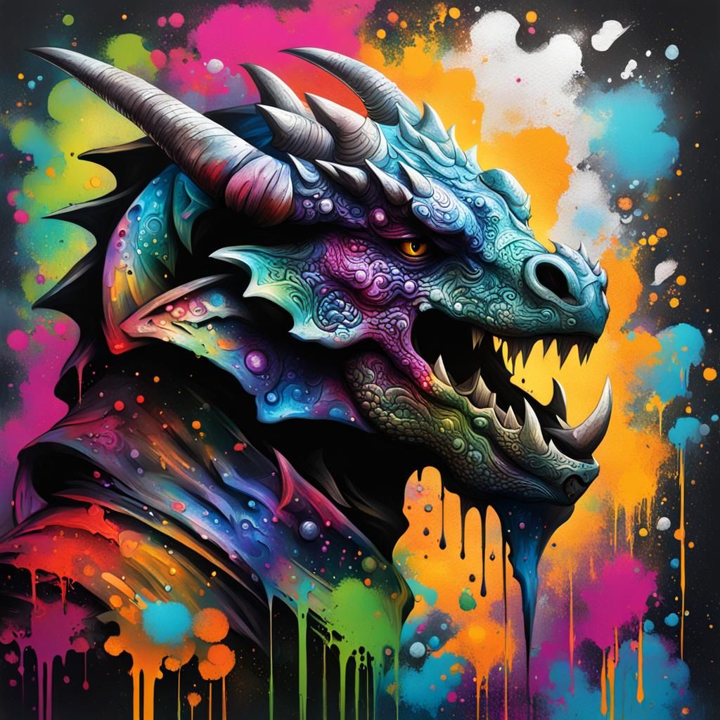 Dragonborn Graffiti Art in Colorful Polychromatic Style