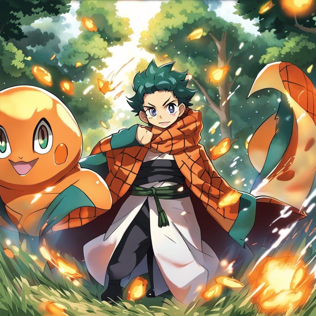 Charmander Cosplays Tanjiro in Anime Style