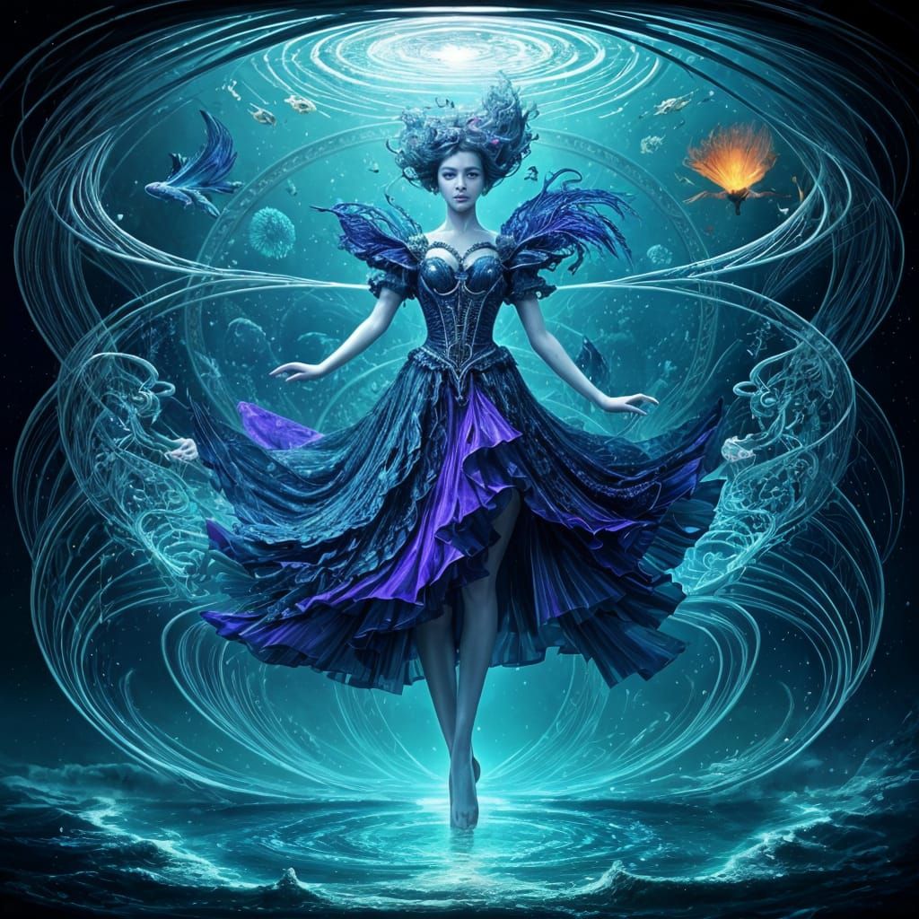Bioluminescent Fractal Lady in Surreal Art Deco Style