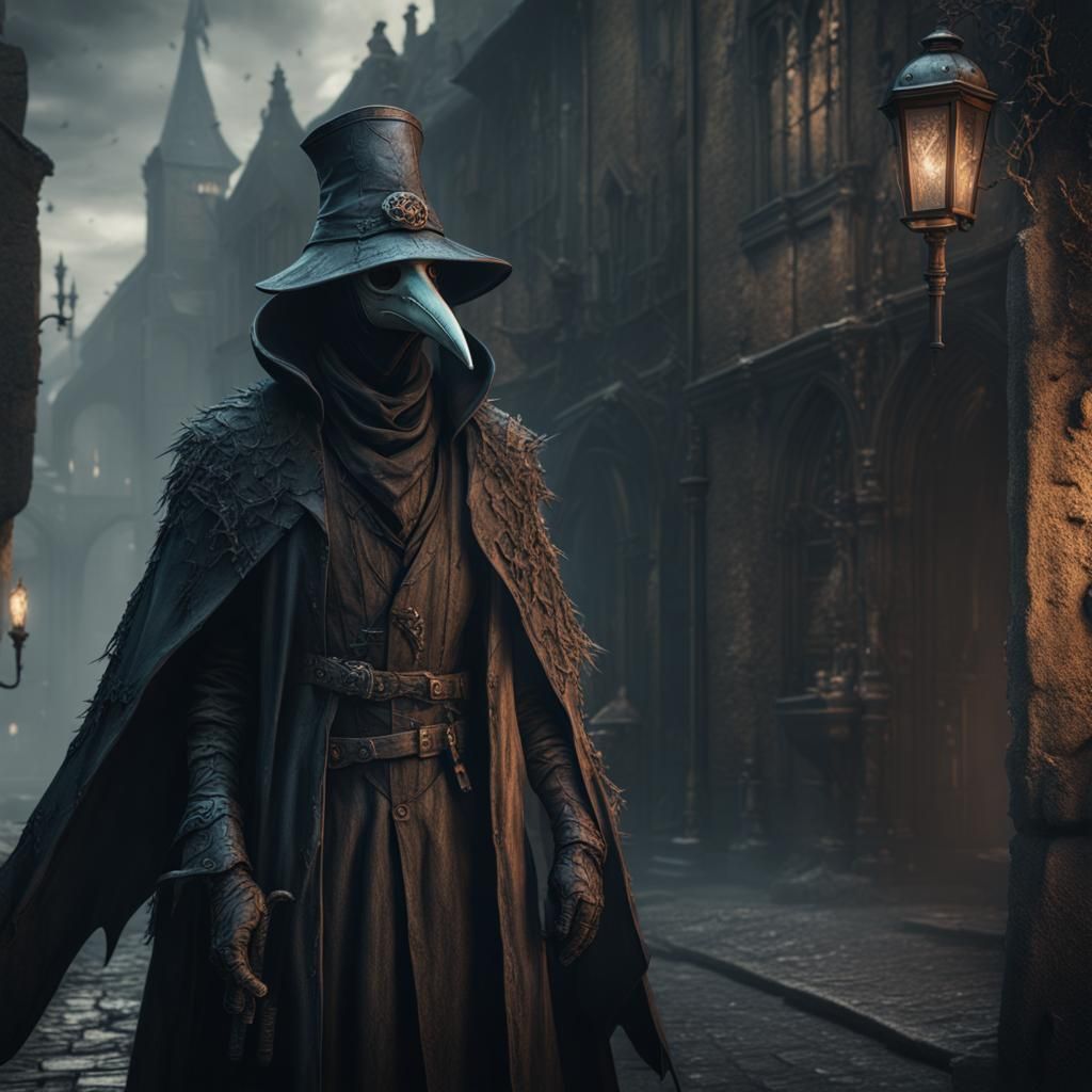 Plague Doctor Hidden in Shadow: Detailed Fantasy Art