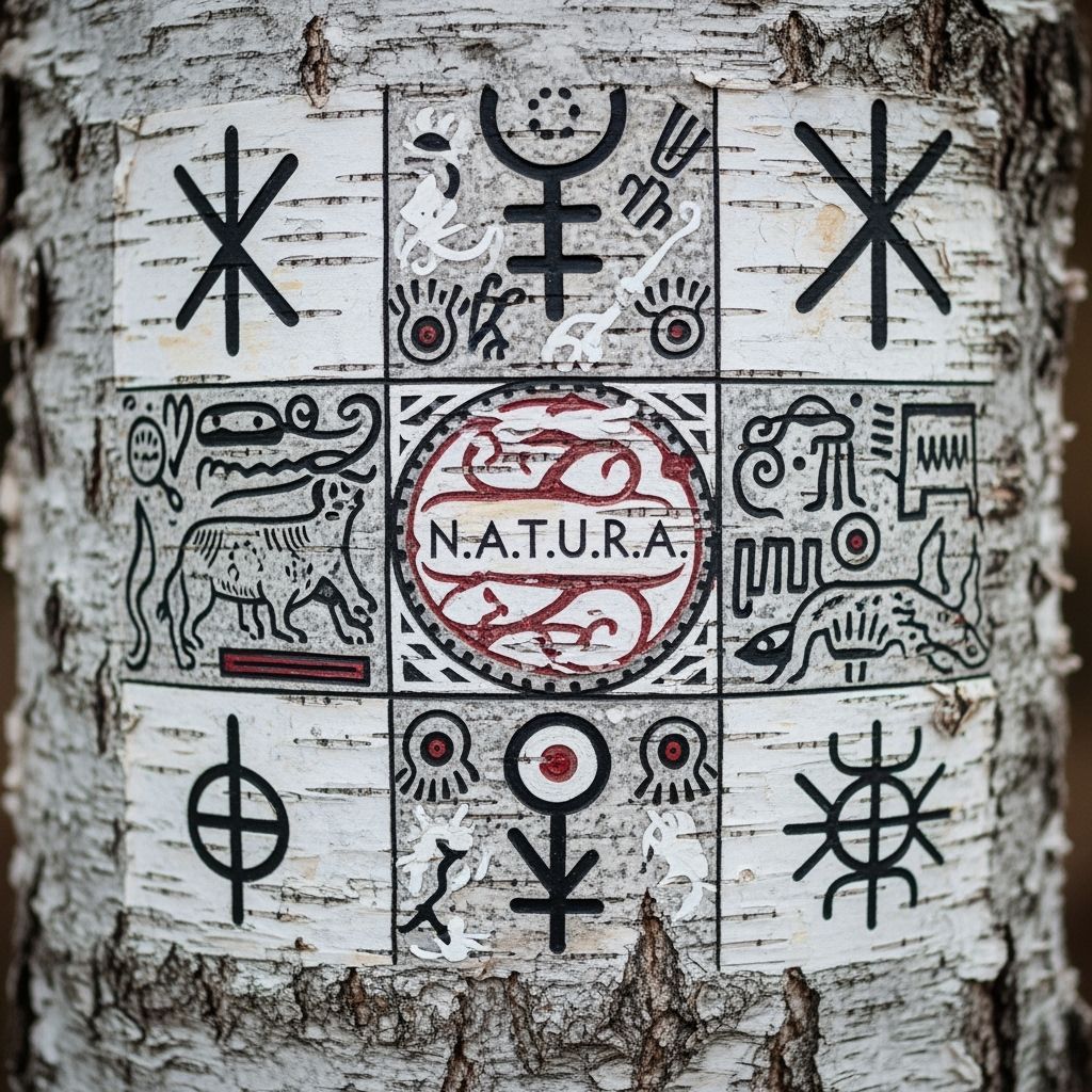 Birch Bark with Nordic Symbols in Abstract Style