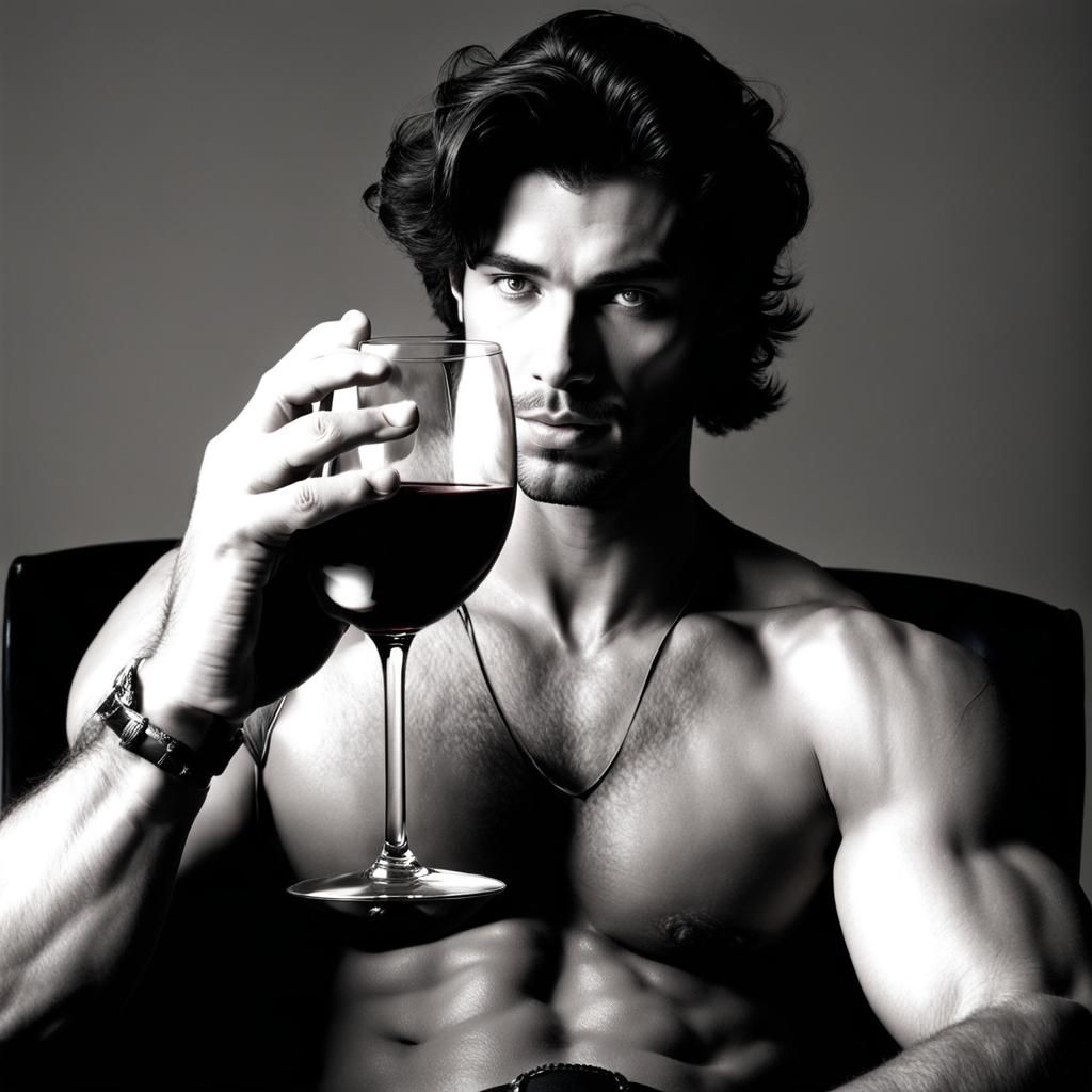 Muscular Man in Corset Drinking Wine, Mapplethorpe Style