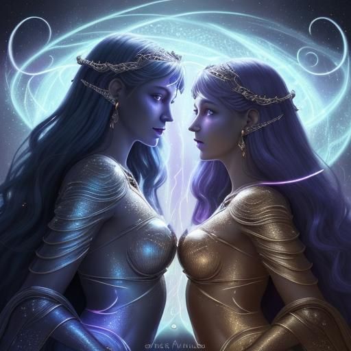 Goddesses of Light and Night in Celestial Swirls