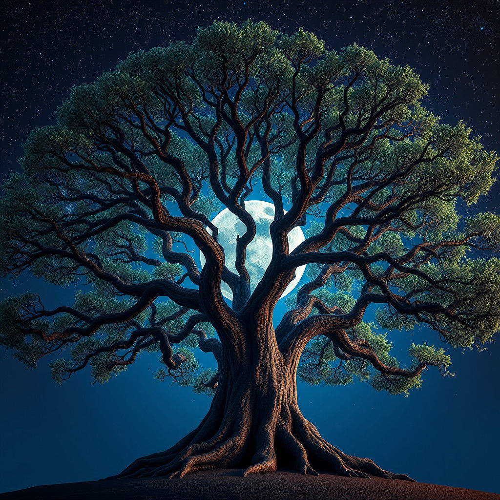 Celestial Tree with Constellation Branches in Fantasy Style