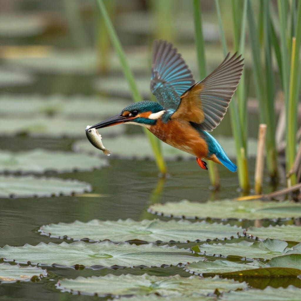 Kingfisher Mid-Dive in Claude Monet Style