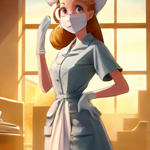 1940s English Nurse Illustration in Studio Ghibli Style