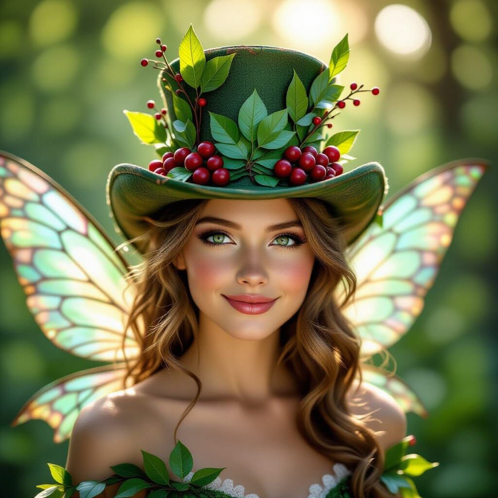 Photorealistic Fairy with Leaf and Berry Top Hat