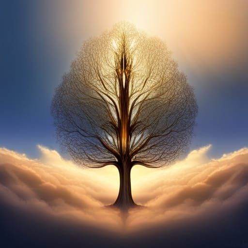 Four Seasons Tree: Art Deco Celestial Illustration