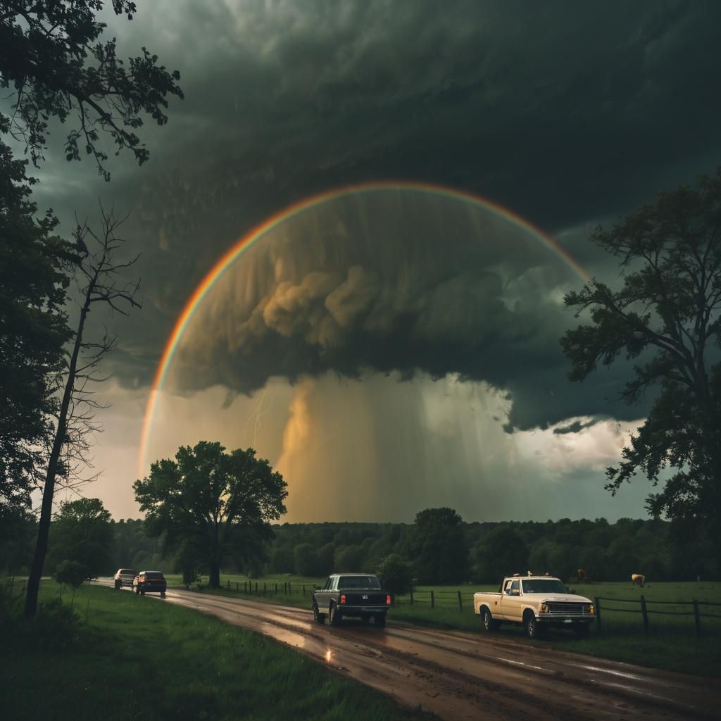 The atmosphere boils with very dark wall clouds, the sun shi...