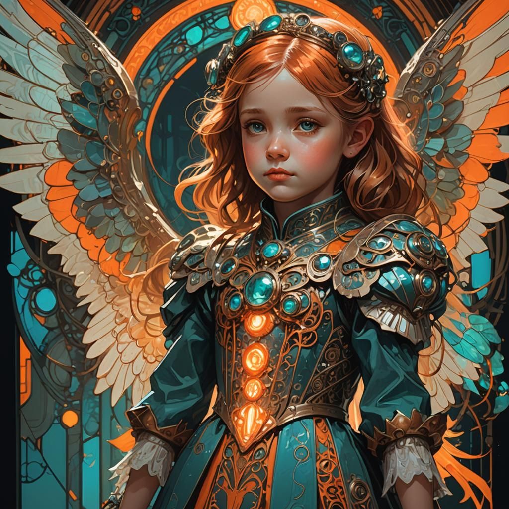 Girl with Mechanical Wings in High Fantasy Style