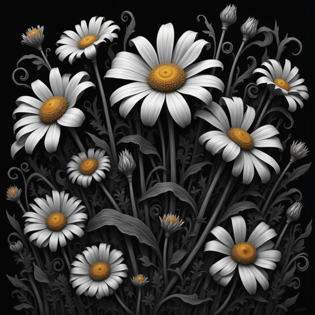 Dark Daisies in a Gothic Landscape