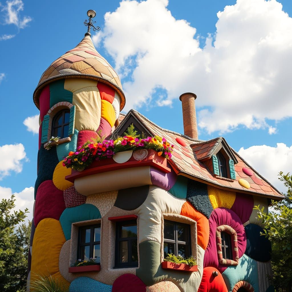 Vibrant Textile House with Onion Tower in Whimsical Architec...