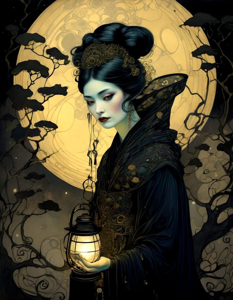Black Lantern in Art Nouveau Style