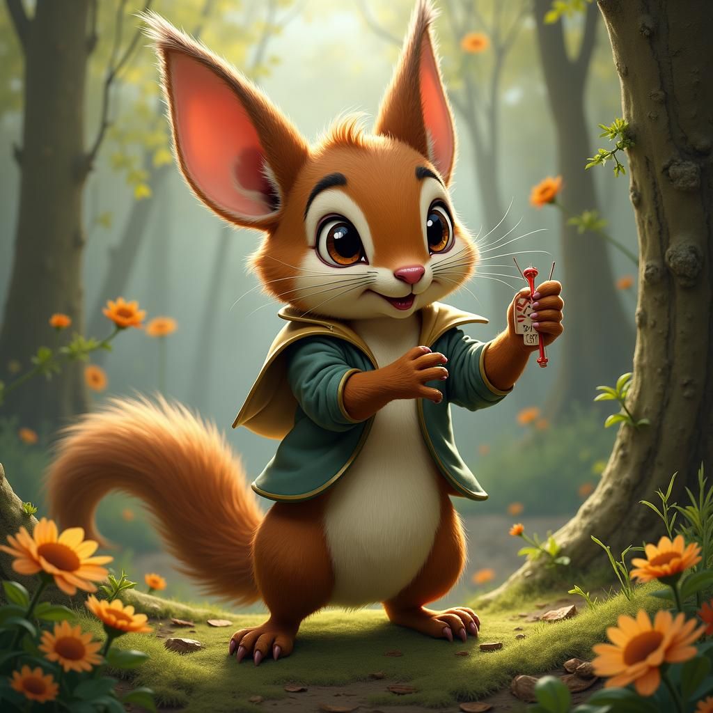 Squirrel Nutkin as Puck in Ethereal Woodland Scene