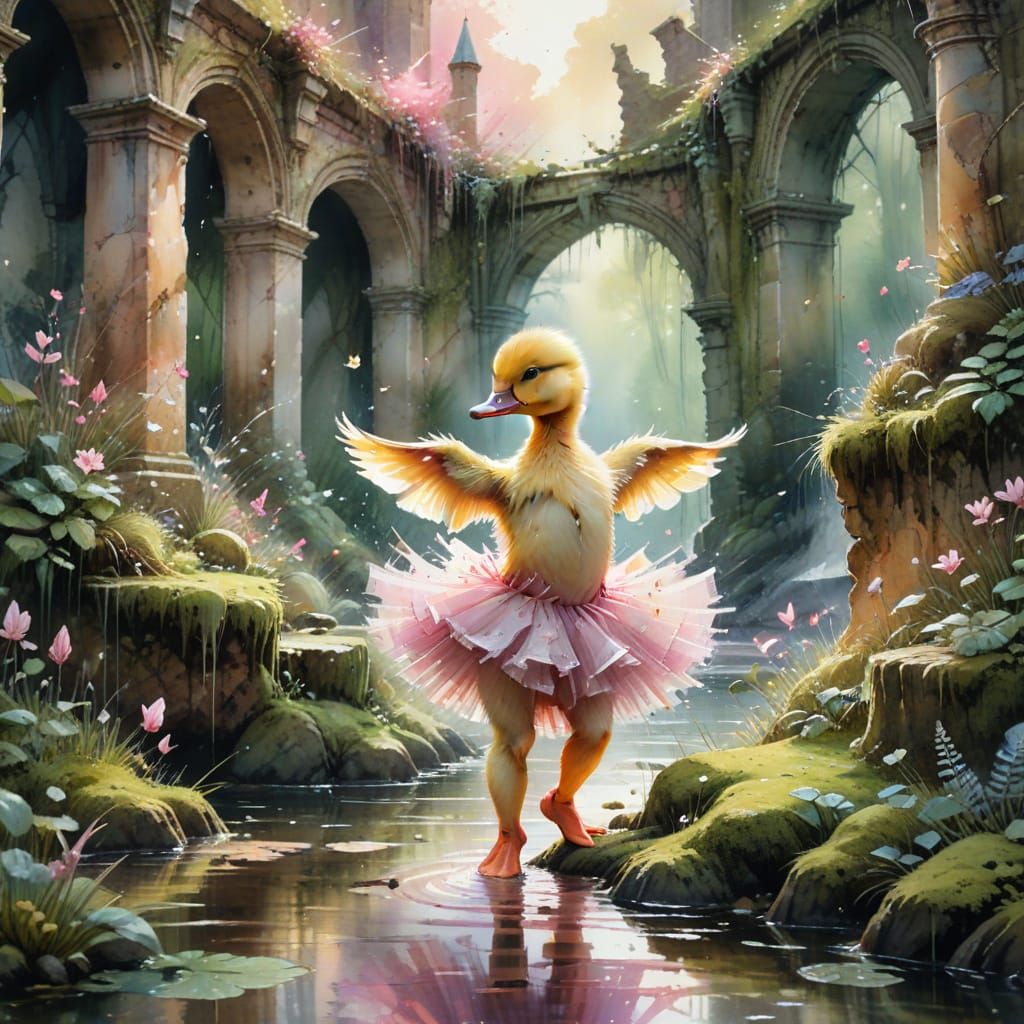 Ballet Duckling Pirouette: Watercolor Painting