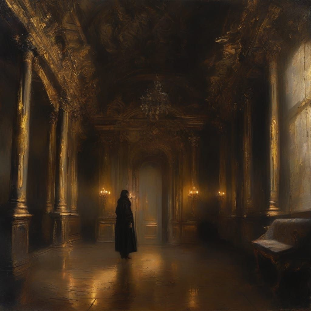 Golden Elegance in a Haunting, Baroque Chamber