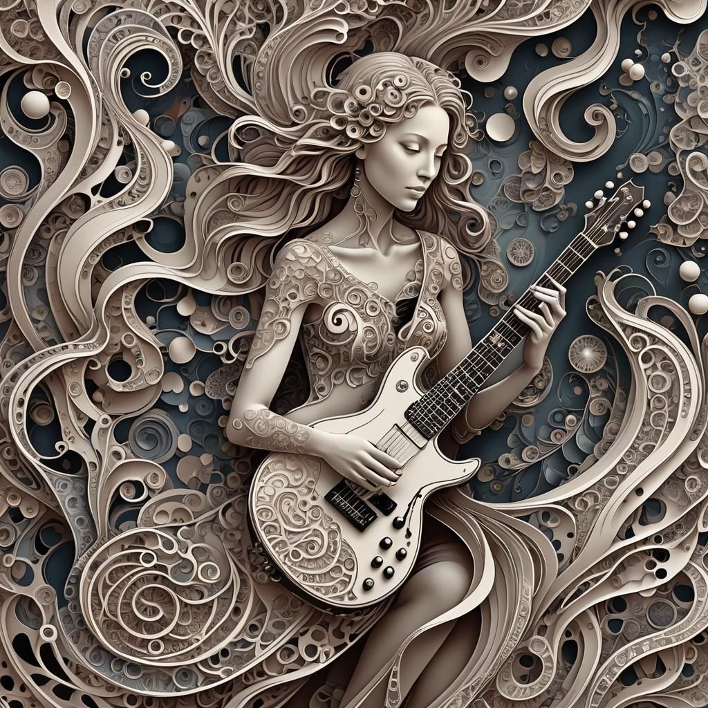 Abstract Guitar Art with Zentangle Elements