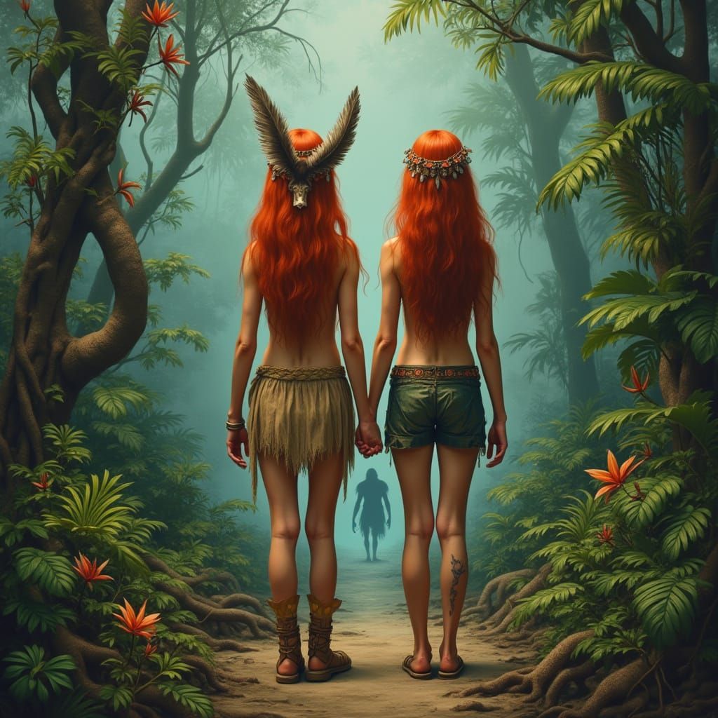 Twin Redheads Embody Tropical Surrealism in Unsettling Harmo...
