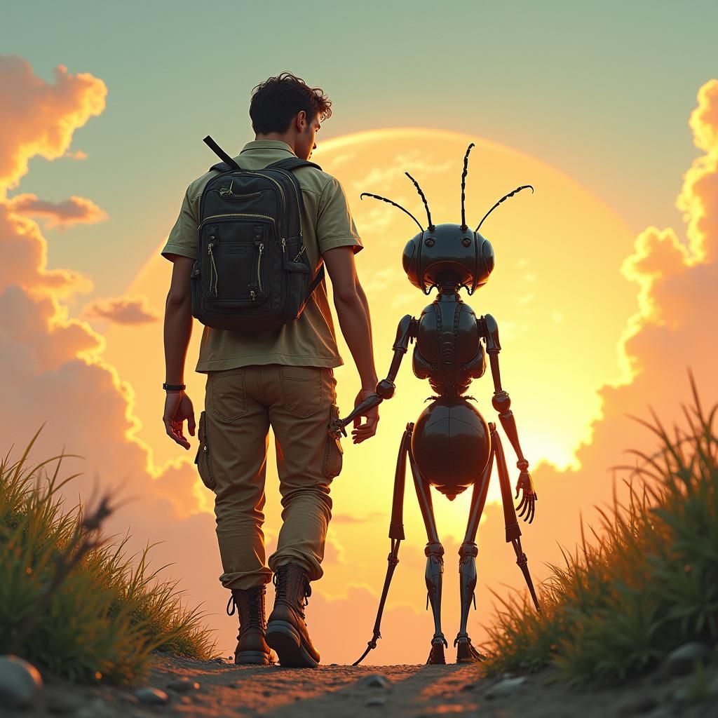 An ant next to a human and both the same size heading toward...