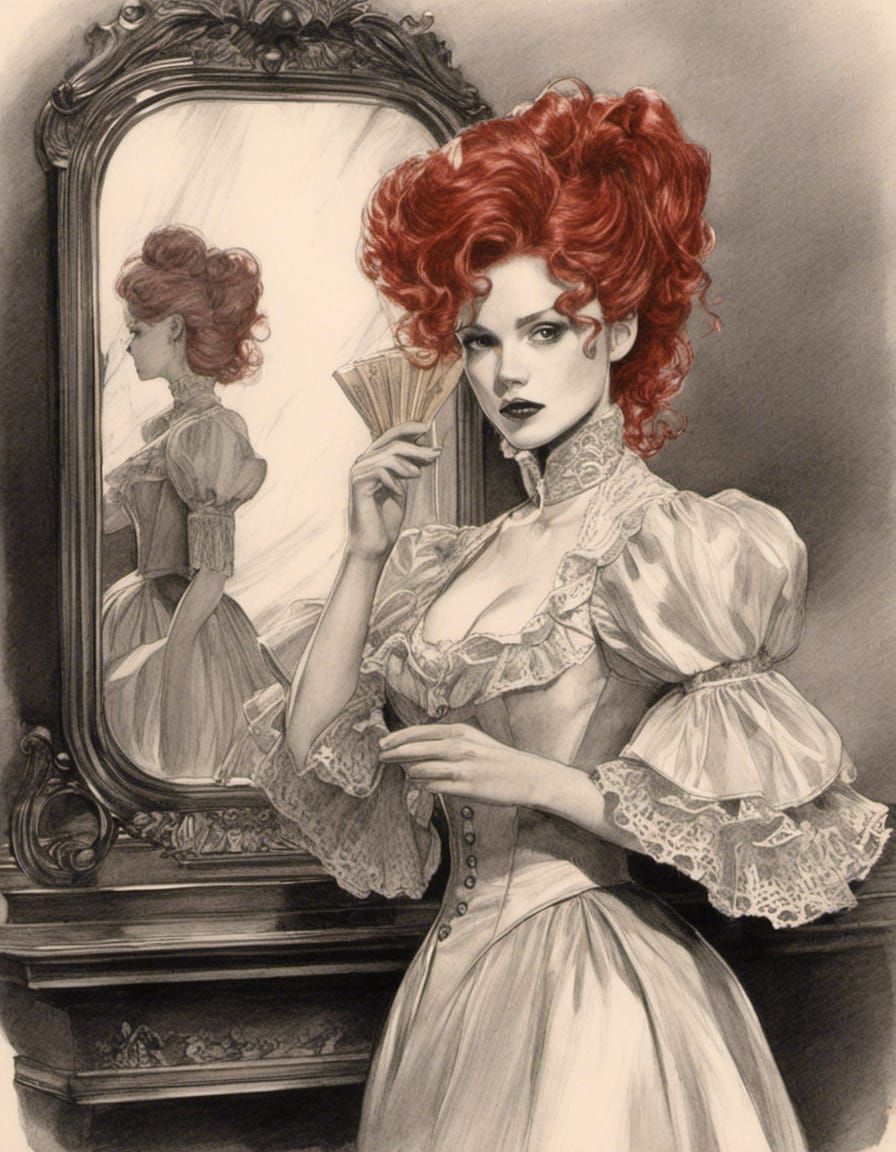 Victorian Vampire Mina Harker in Graphite Pencil