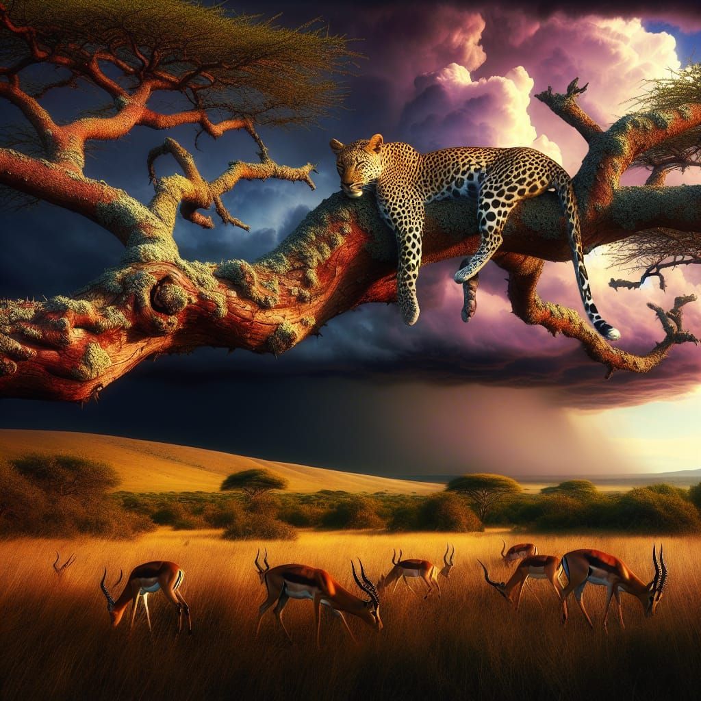 Leopard Lounging on Acacia Branch Concept Art