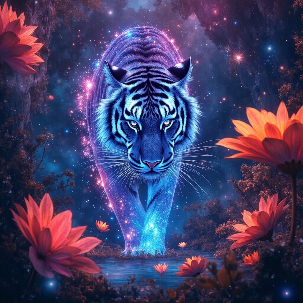 Bioluminescent Tiger in Alien Jungle