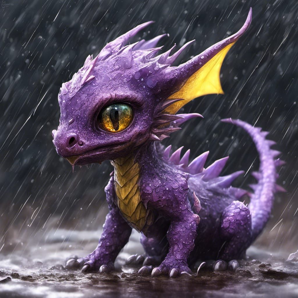 Soggy Baby Dragon in Stormy Sky