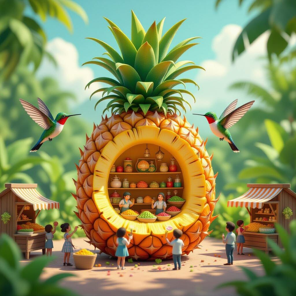 Hummingbird Garden Inside Giant Pineapple: 3D Animation
