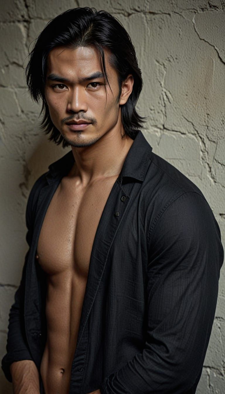 Gothic Asian Male in Moody Chiaroscuro