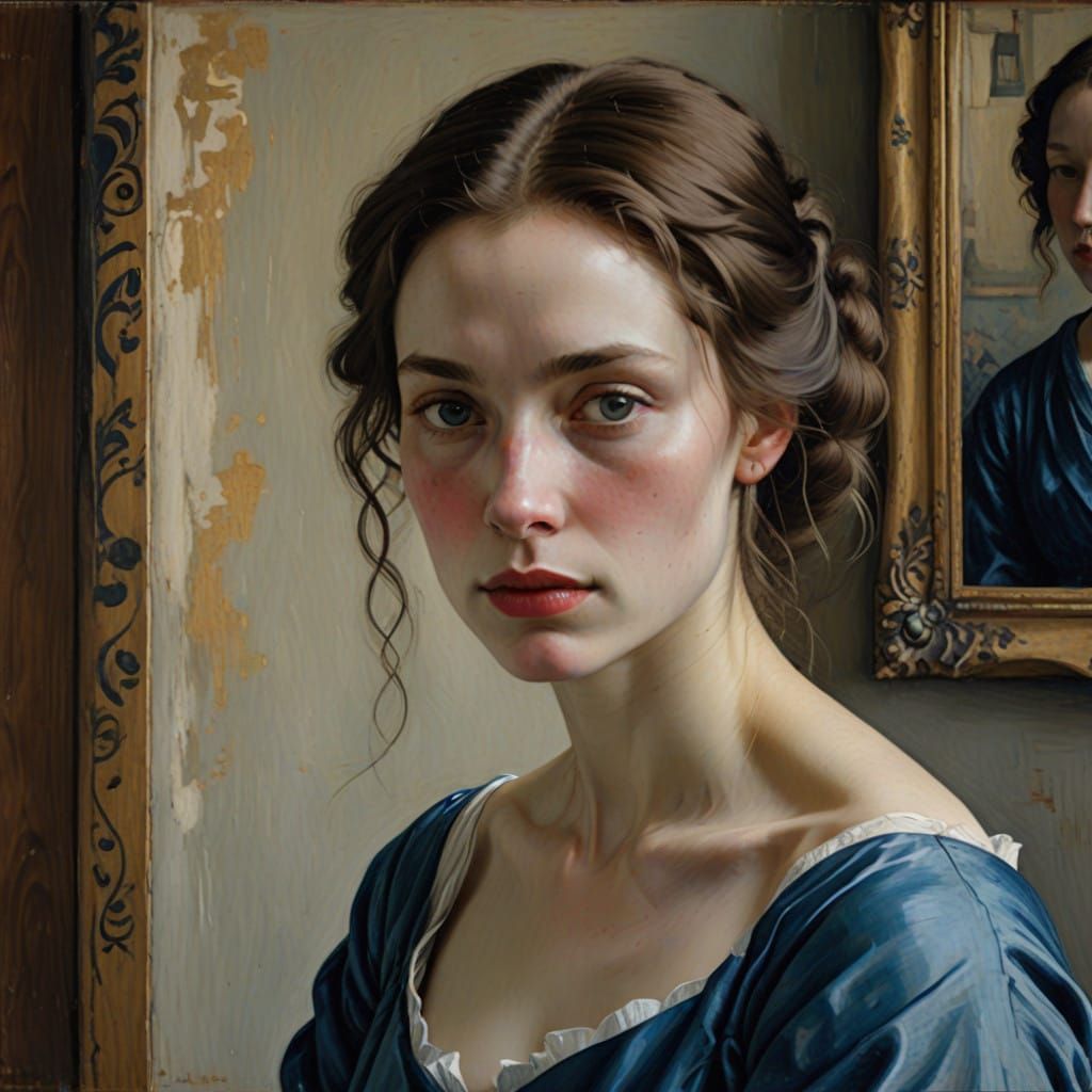 realistic, beautiful young woman, shyly looks at the viewer,...