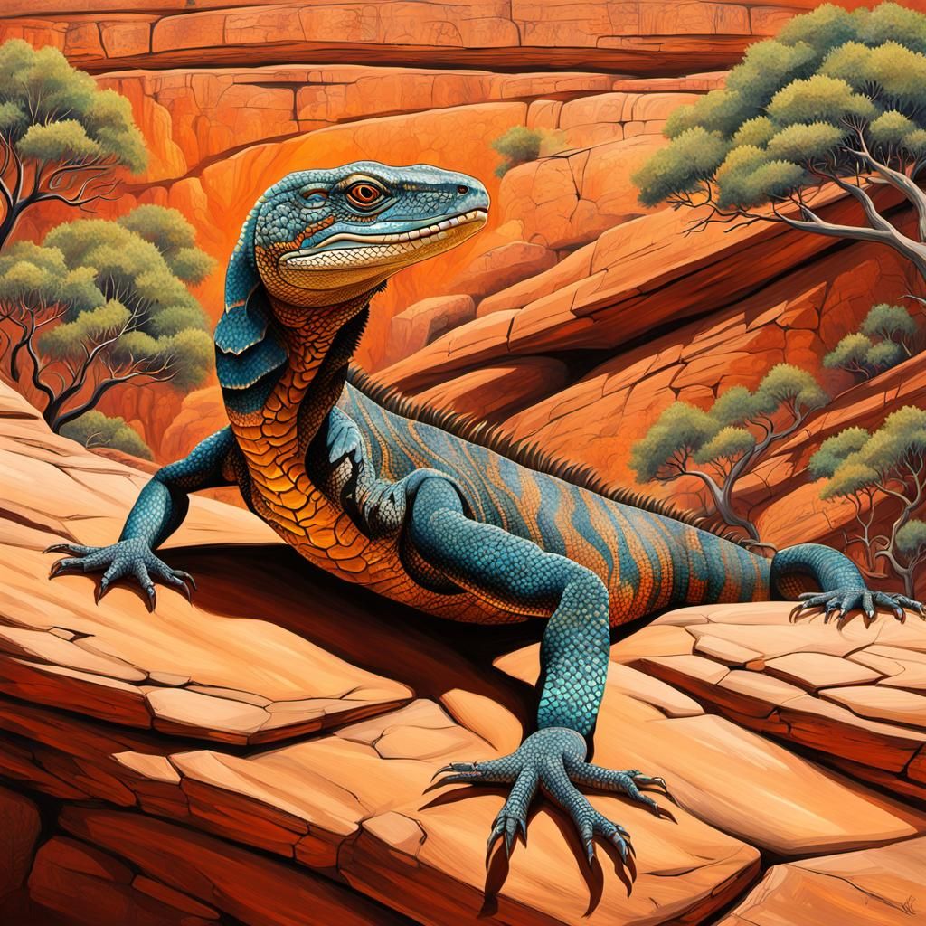Goanna Lizard with Aboriginal Rock Art