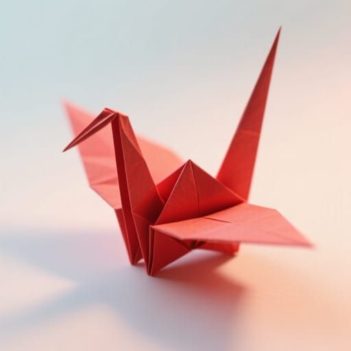 Intricate Origami Crane on Pastel Background