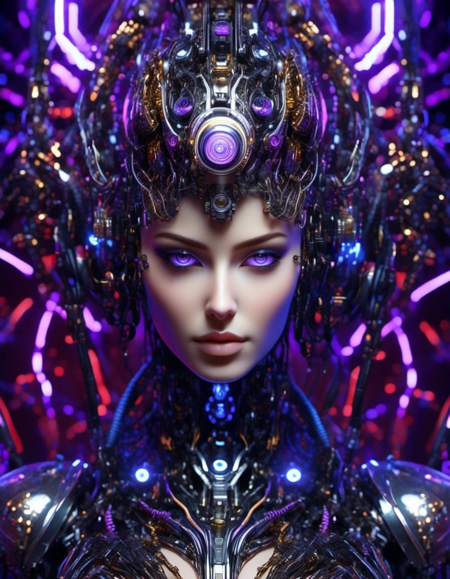 Stunning Android Woman Portrait in Cyberpunk Style