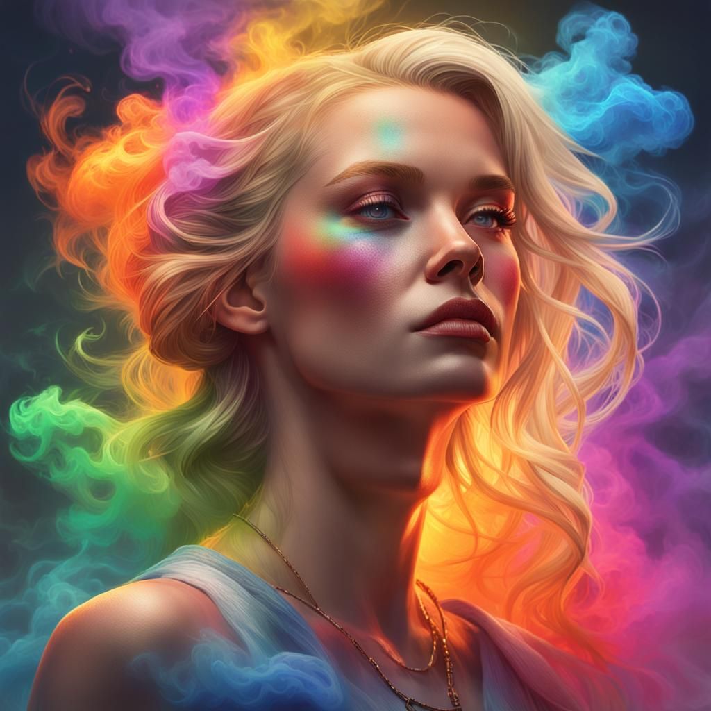 Rainbow Smoke Portrait in Hyperdetailed Style