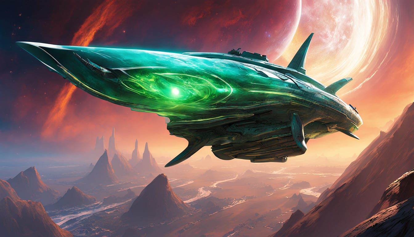 Emerald Sabre Starship in Futuristic Flight