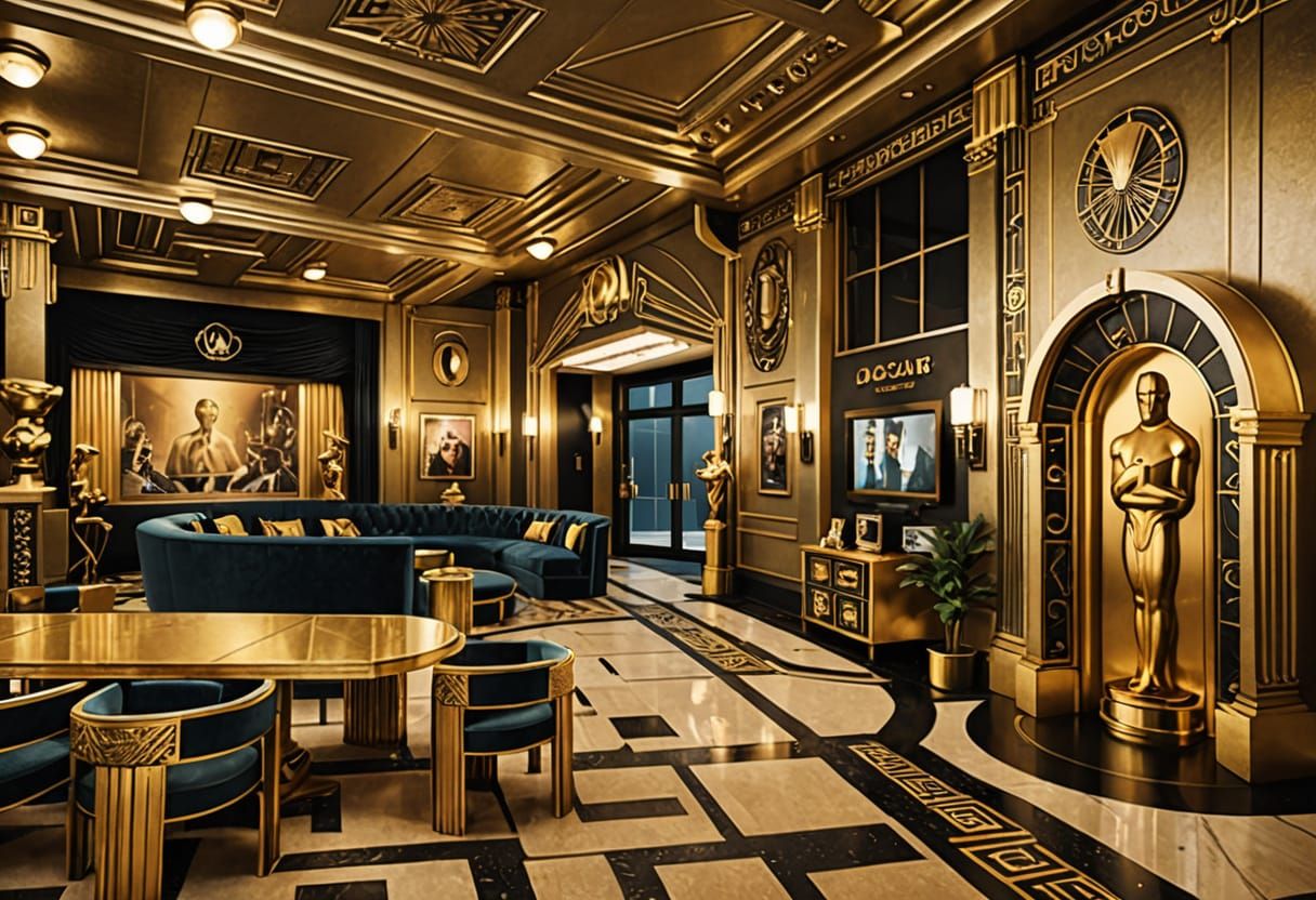 Art Deco Hollywood Room with Oscar and Film Reel Accents