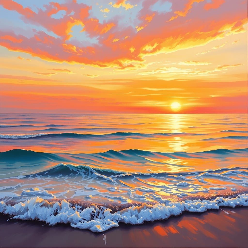 Golden Dawn Over Serene Ocean Waves