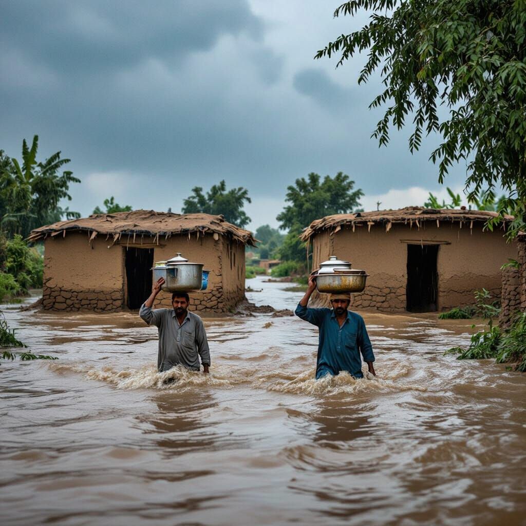Flooded Pakistani Village in Documentary Style