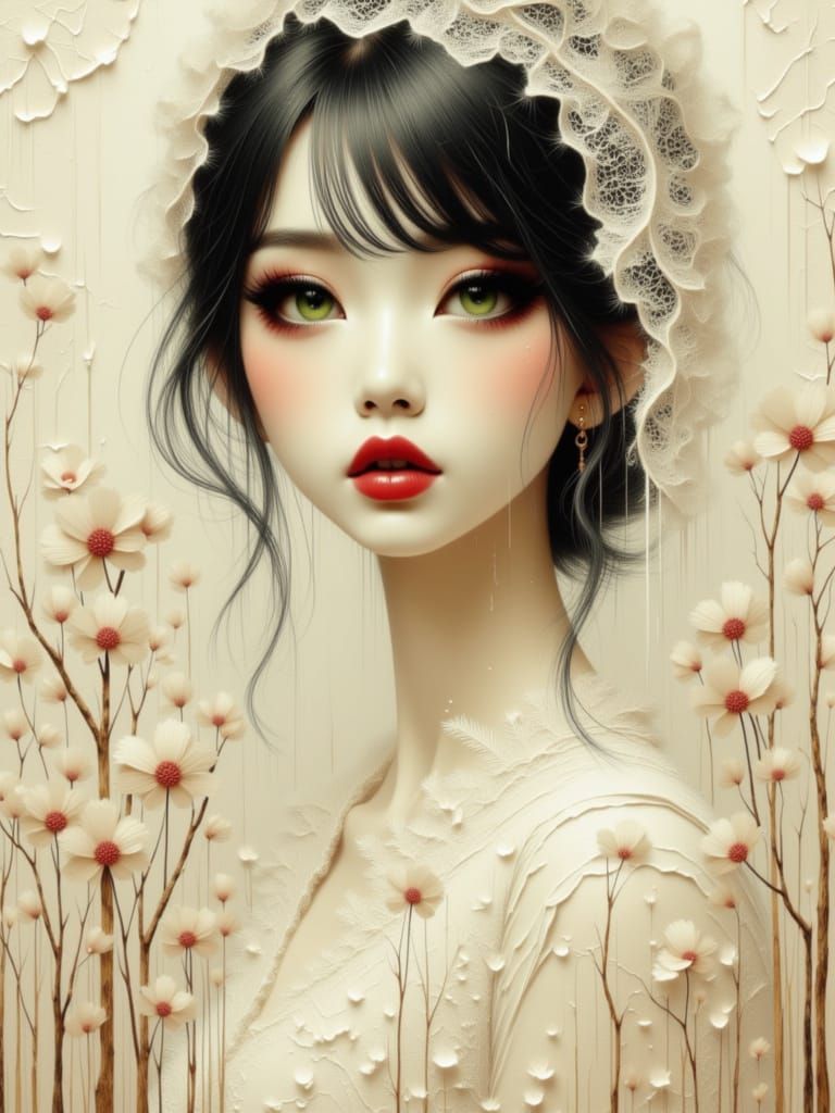 Mystical Realism Portrait: Girl Behind Lace Veil