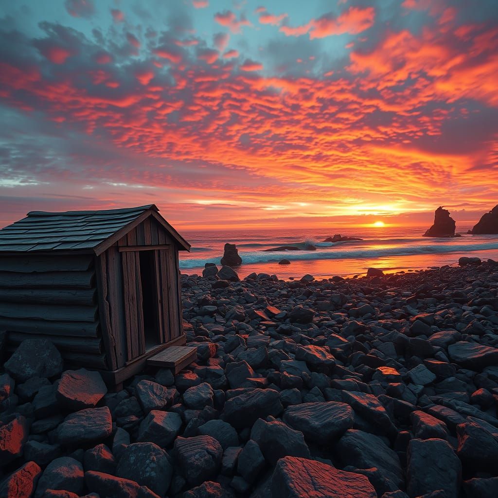 Surreal Sunset Beach Scene in Hyper-Realistic Style