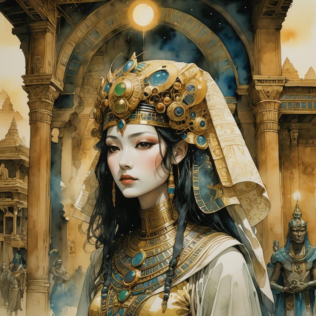 Alien Cyborg Temple at Dawn: Fantasy Art