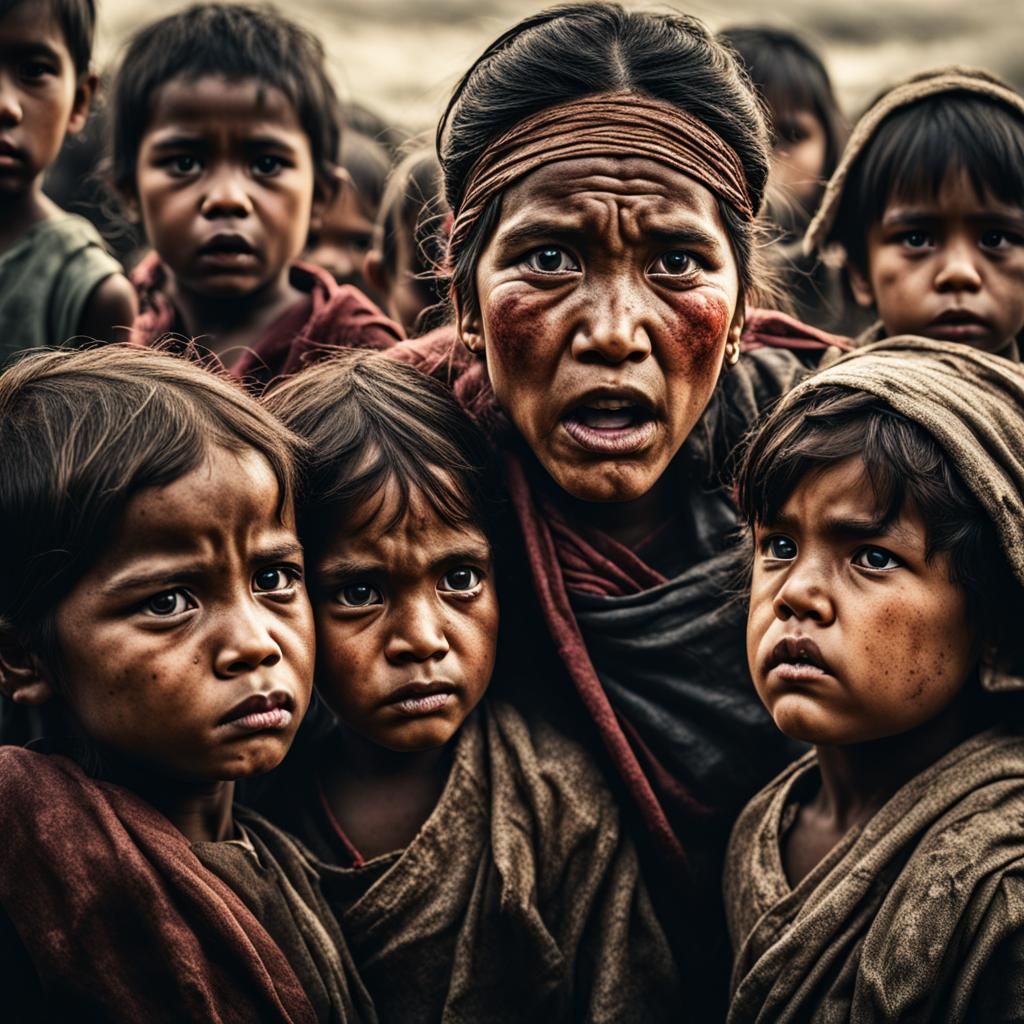 Intense Fighting Faces: Hyperrealistic Women and Children